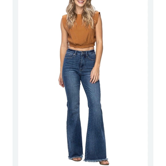 Judy Blue Jeans Womens Plus 13/31 High Waist Flare Tummy Control Fray Hem - Picture 1 of 9